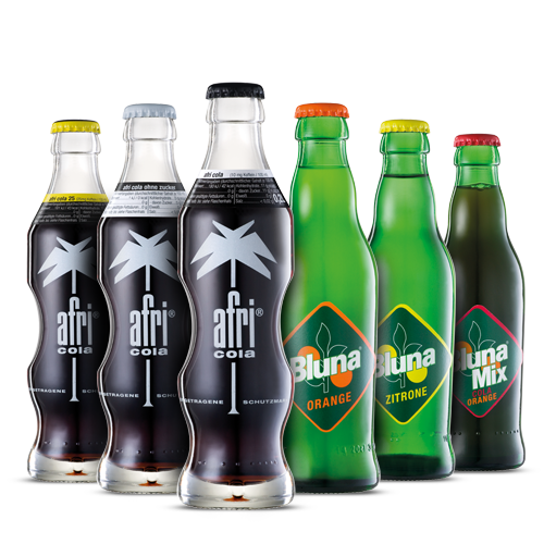 Different varieties of afri Cola and Bluna stand next to each other.